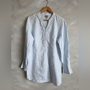 J.Jill Women's Button Front Ruffle Long Sleeve Linen Blouse Sz L Side Splits